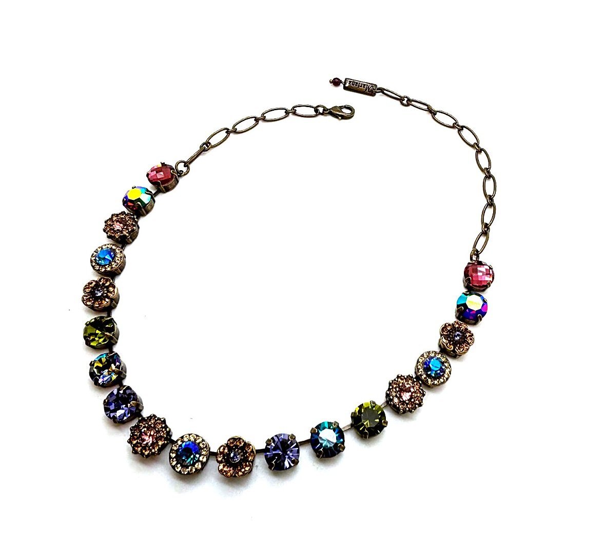 Necklace By Mariana Woman Flower Shape Blue, Green and Purple Swarovski Crystals