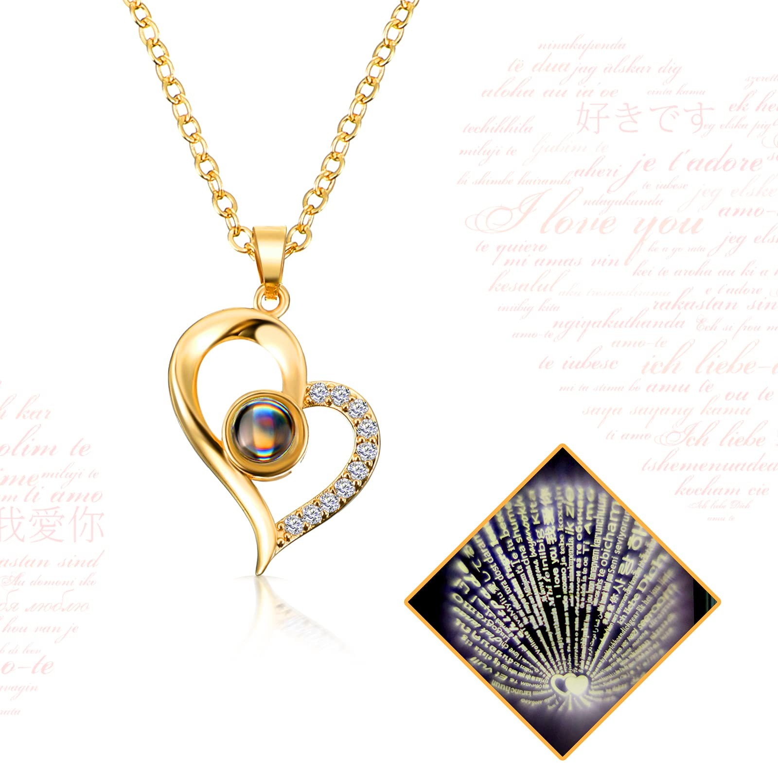 Hicarer Necklace Gift for Girlfriend Women I Love You as pictures shown, Gold
