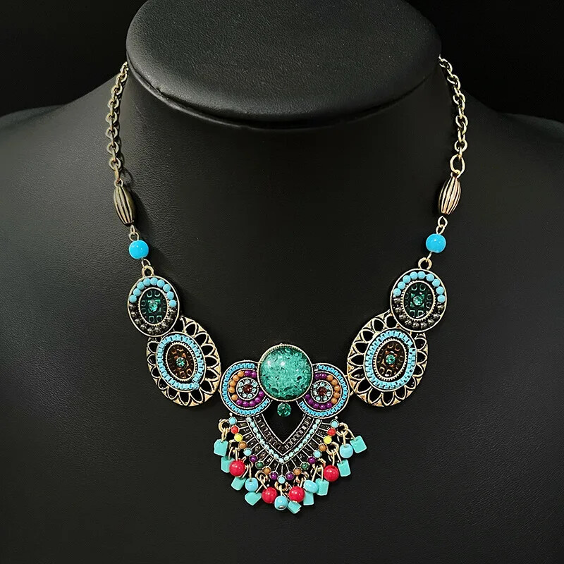 Retro Exotic Ethnic Bohemian Necklace Earrings Set Female Owl Bead String