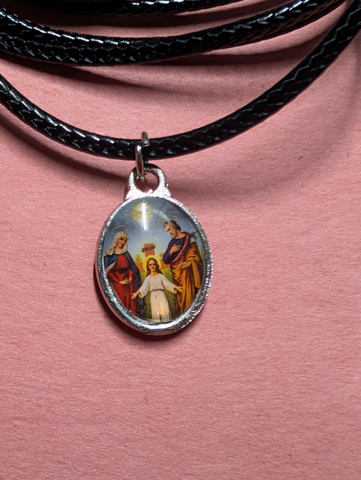 holy family pendant with 24 in cord necklace