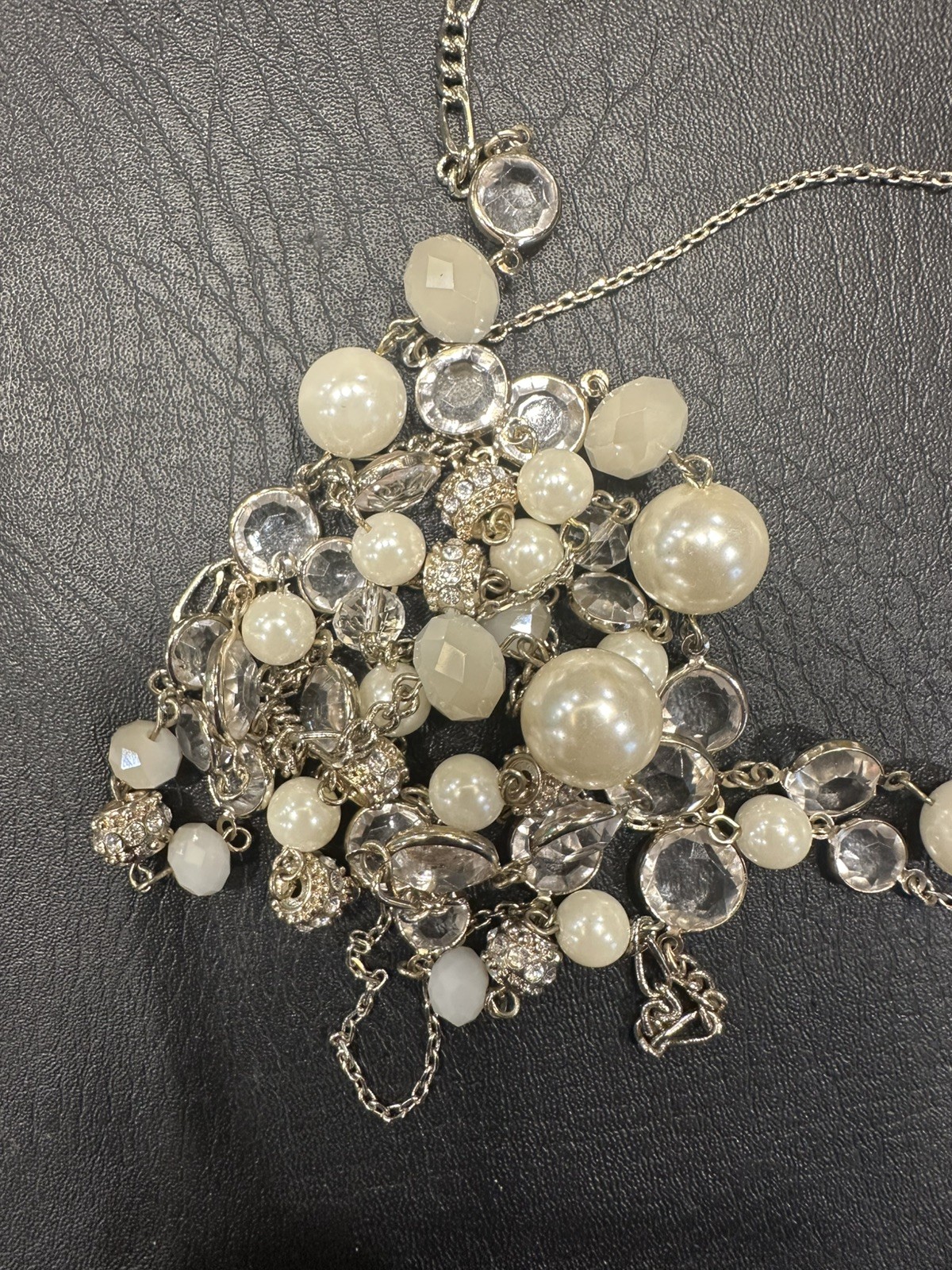 Ann Taylor Everyday Necklace Womens Silver Tone Faux Pearl Multi Strand