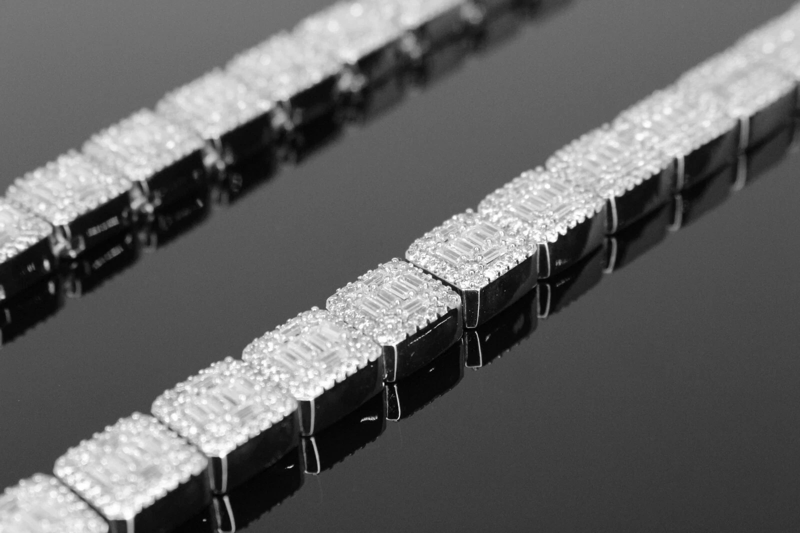 14k Stamped 10mm BAGUETTE Tennis 124ct Lab Sim VVS1 Diamond Chain Necklace 143g