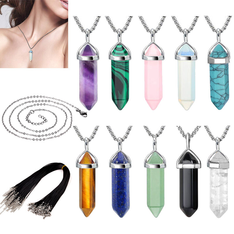 Chakra Crystal Hexagonal Pendants Natural Quartz Stone Healing Pendant Necklace