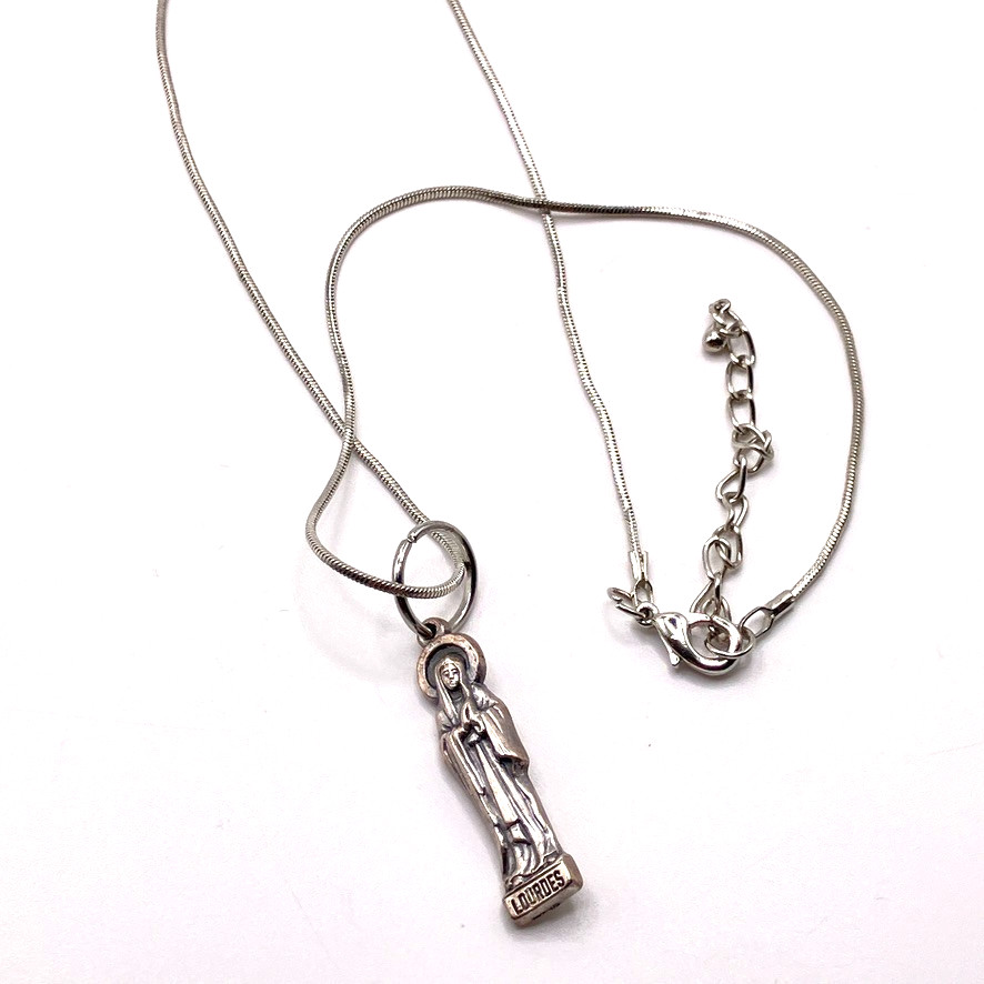 Our Lady of Lourdes pendant necklace 48cm vintage religious costume jewellery