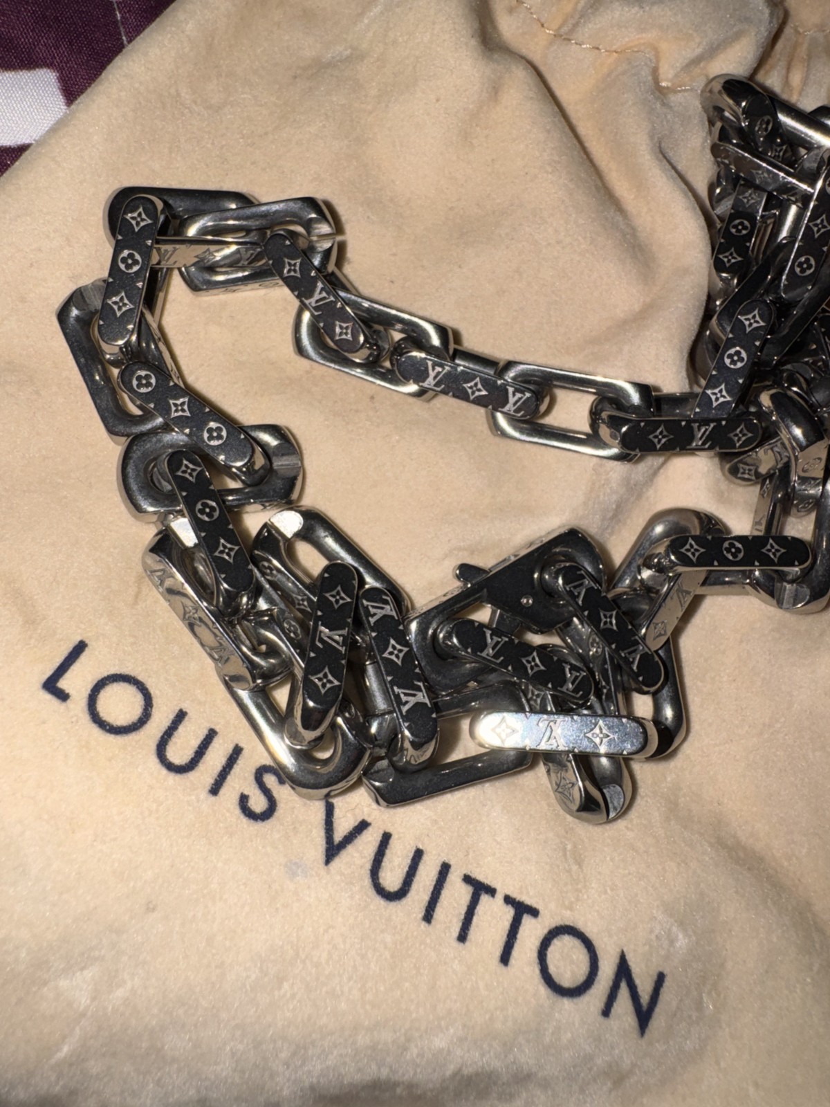 Louis Vuitton Monogram Chain Necklace with dust pouch, excellent condition