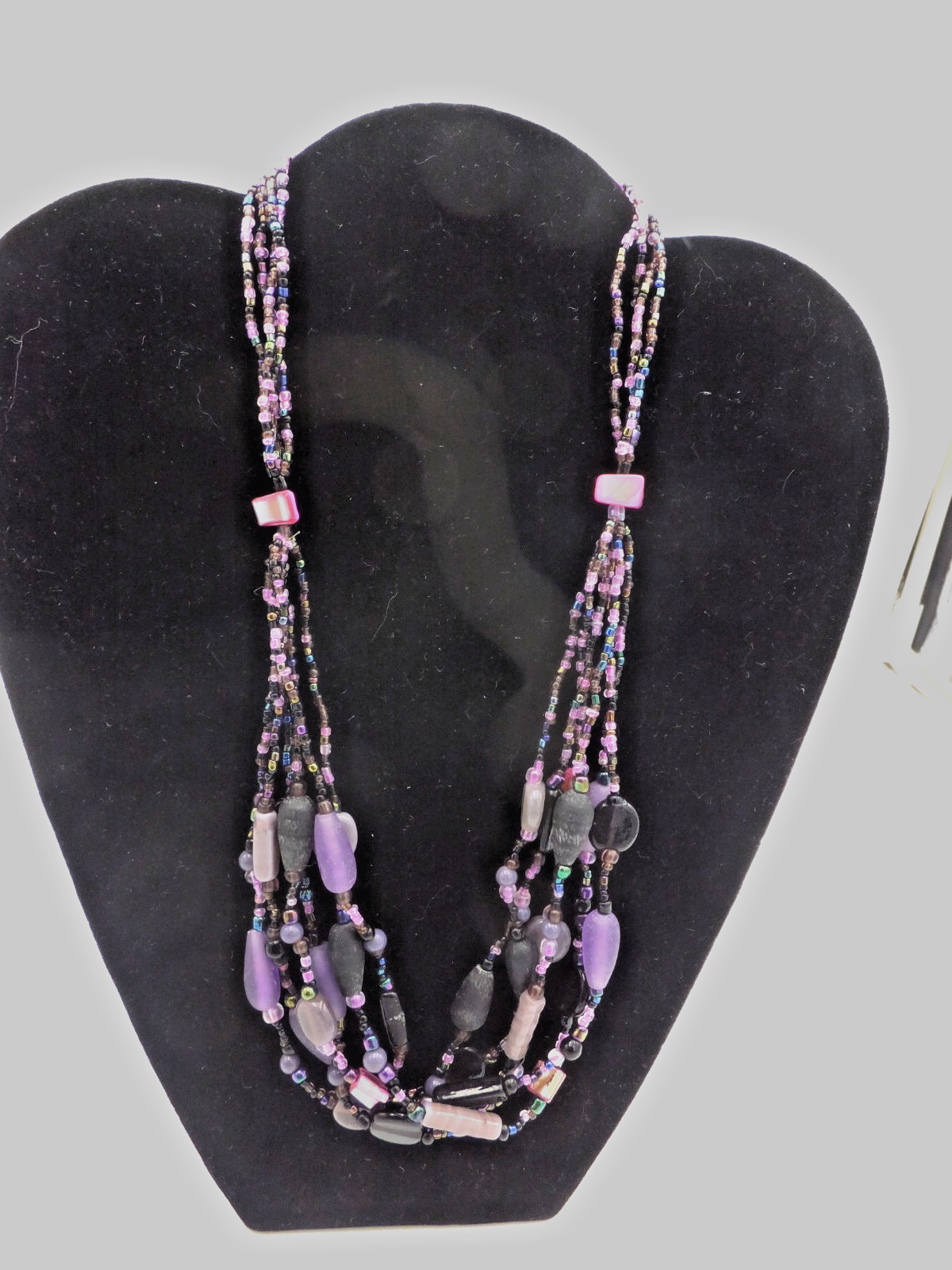 Purple Themed Multi Strand Beaded Necklace, 21 or 22 Inches, Unknown Maker
