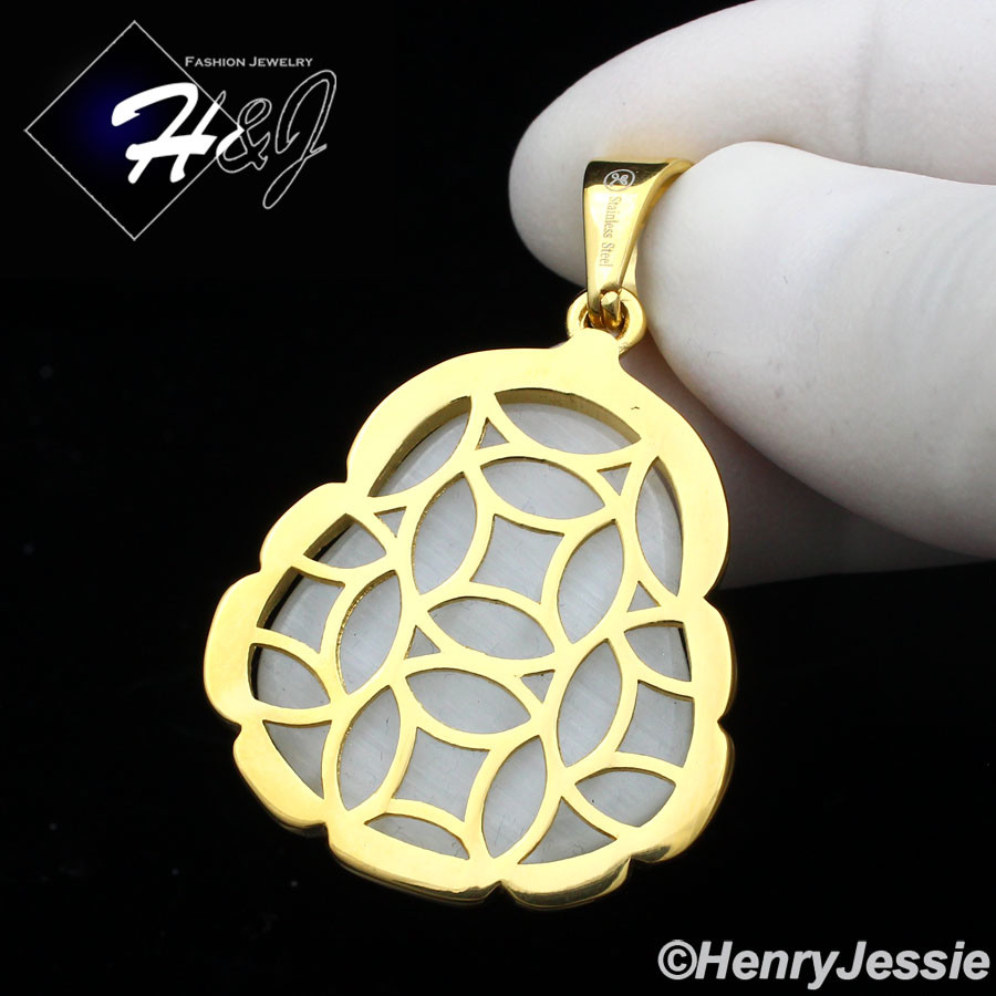 MEN WOMEN Stainless Steel White Rhinestone Gold Plated Buddha Pendant*GP124