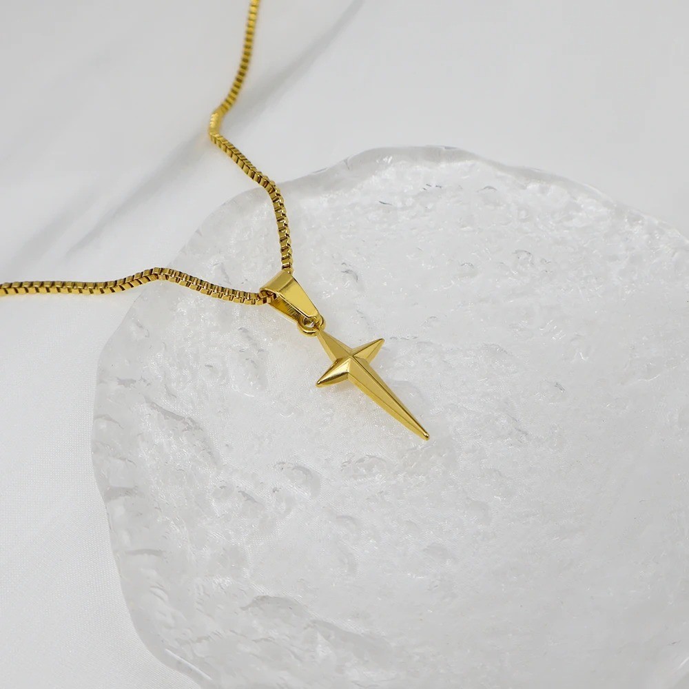40cm North Star Pendant Stainless Steel Necklace Box Chain Men Women Girl Boy