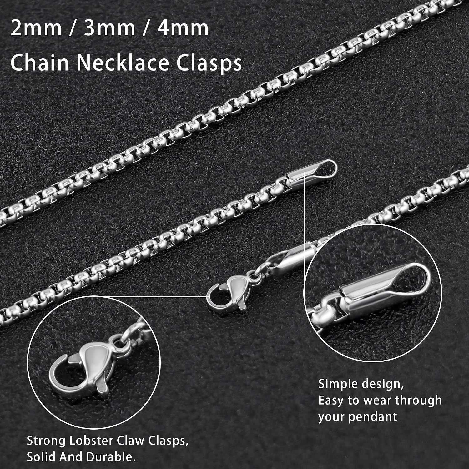 Square Rolo Chain Necklace Stainless Steel round Box Necklace for Men & Women
