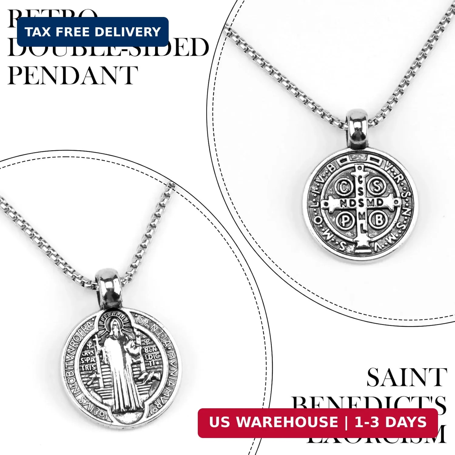 St Benedict Necklace, Stainless Steel Cross Pendant with Saint Benedict Medals,