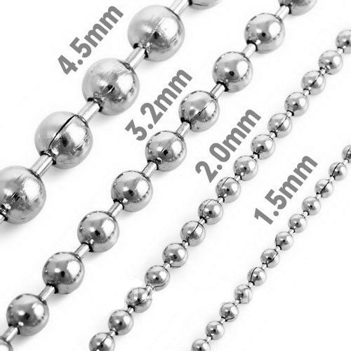 1.5mm-10mm Fashion Women Mens 316L Stainless Steel Necklace Ball Chain 18-40″