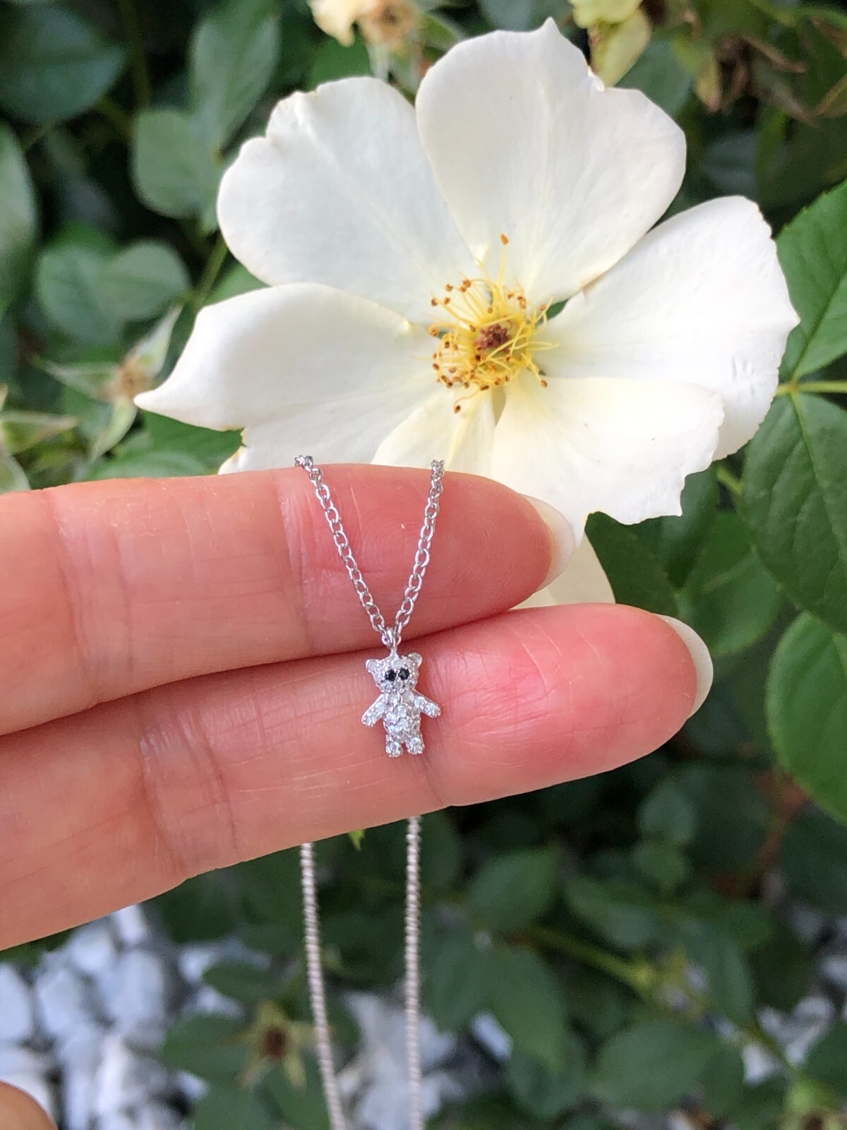 925 Sterling Silver CZ Teddy Bear Pendant Necklace Women Girls 7.5mm 18″ Dainty