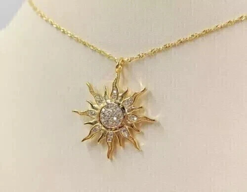 Women’s 14k Yellow Gold Plated 1.50Ct Round Simulated Diamond Sun Pendant Chain