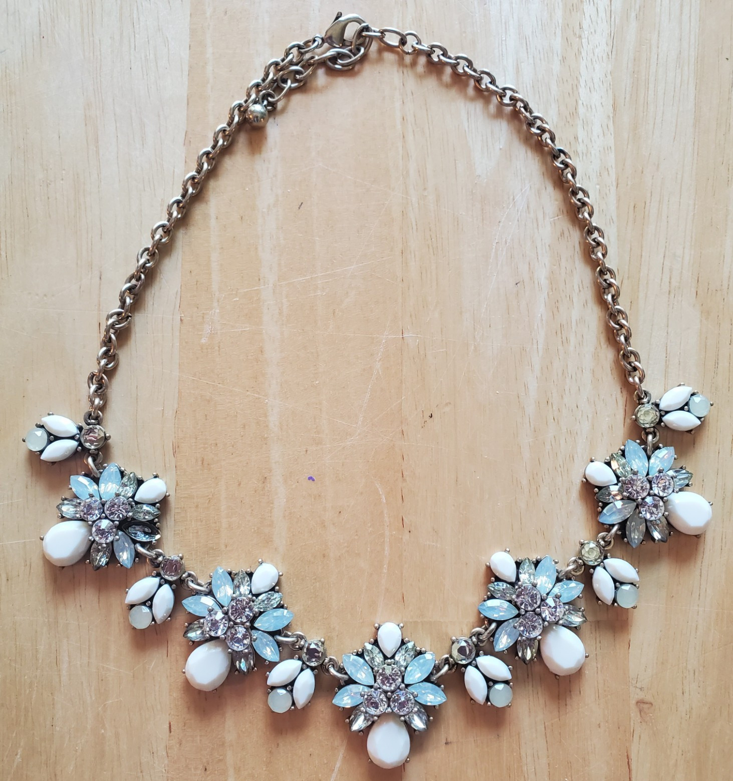 Vintage Gold Tone Floral Statement Necklace Crystal Rhinestone, Adjustable