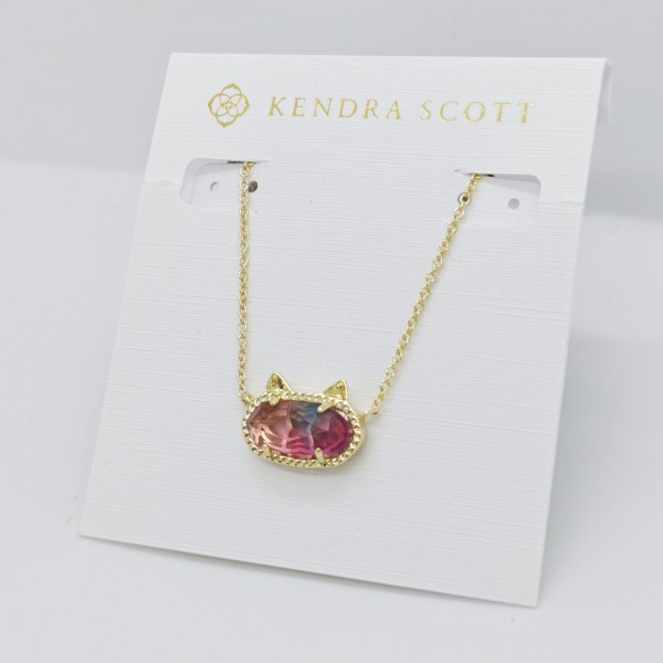 New Kendra Scott Elisa Gold Cat Kitty Pendant Necklace in Watercolor