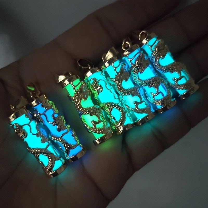 10PC Glow In the Dark Natural Stone Dragon Pendant Pillar Charm Necklace Jewelry