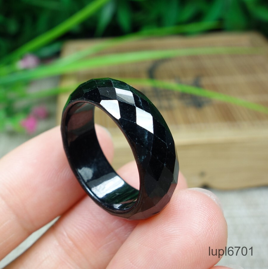 Certified Black green Burma 100% Natural A Jadeite Jade Ring 墨翠 戒指 指环 USA.9.3#