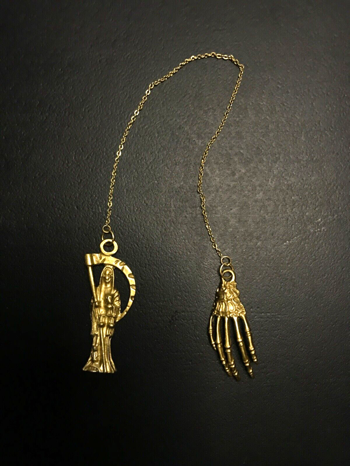 Santa Muerte pendulum Gold 7″ inch chain (Handmade with love) FREE SHIPPING