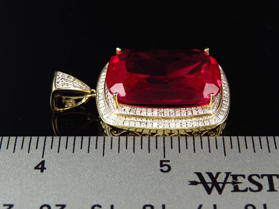 Cushion Simulated Red Ruby Women’s Stunning Fancy Pendant 14K Yellow Gold Plated