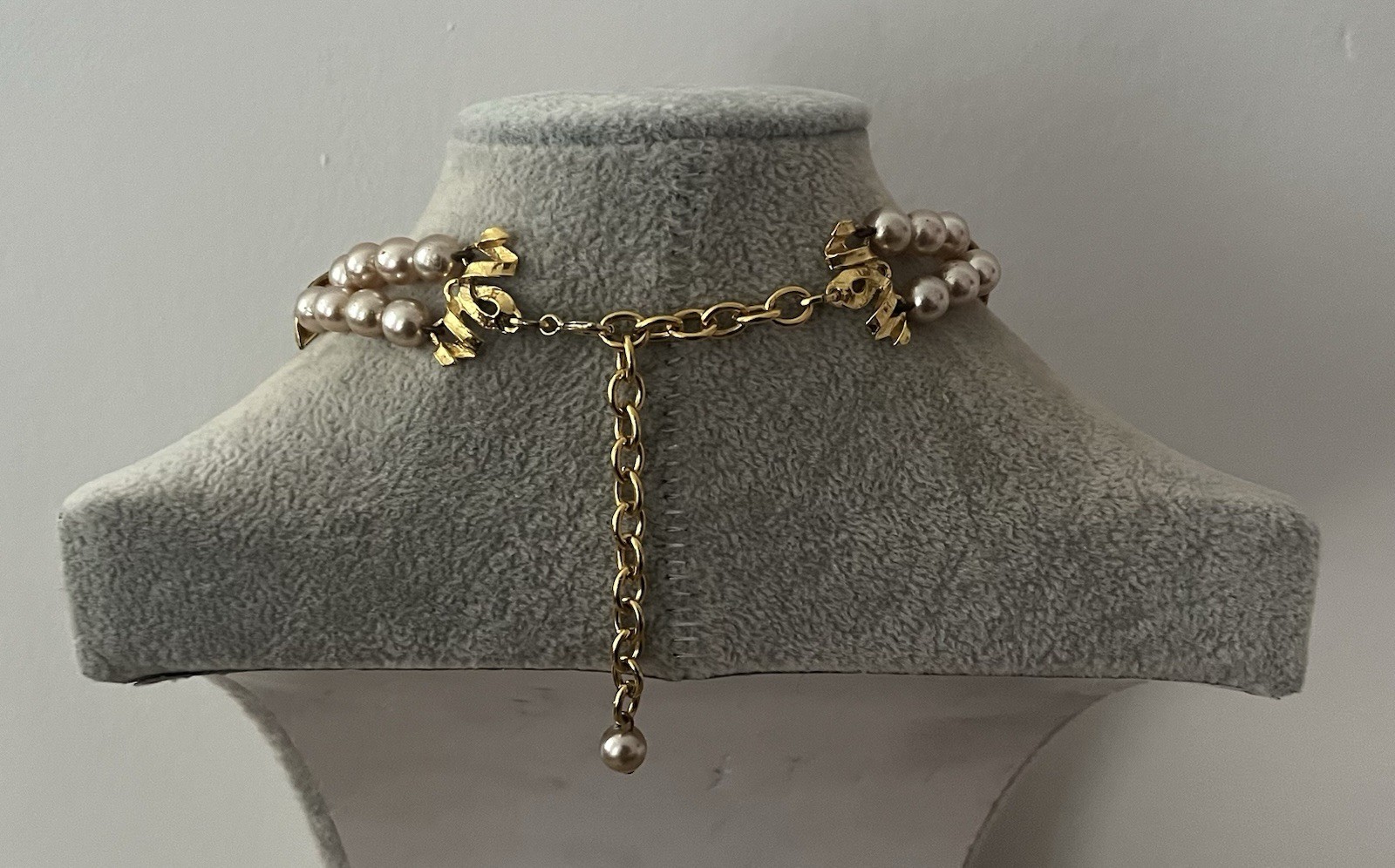 Vintage Style Double Strand Faux Pearl & Red Rhinestone Choker, See Description