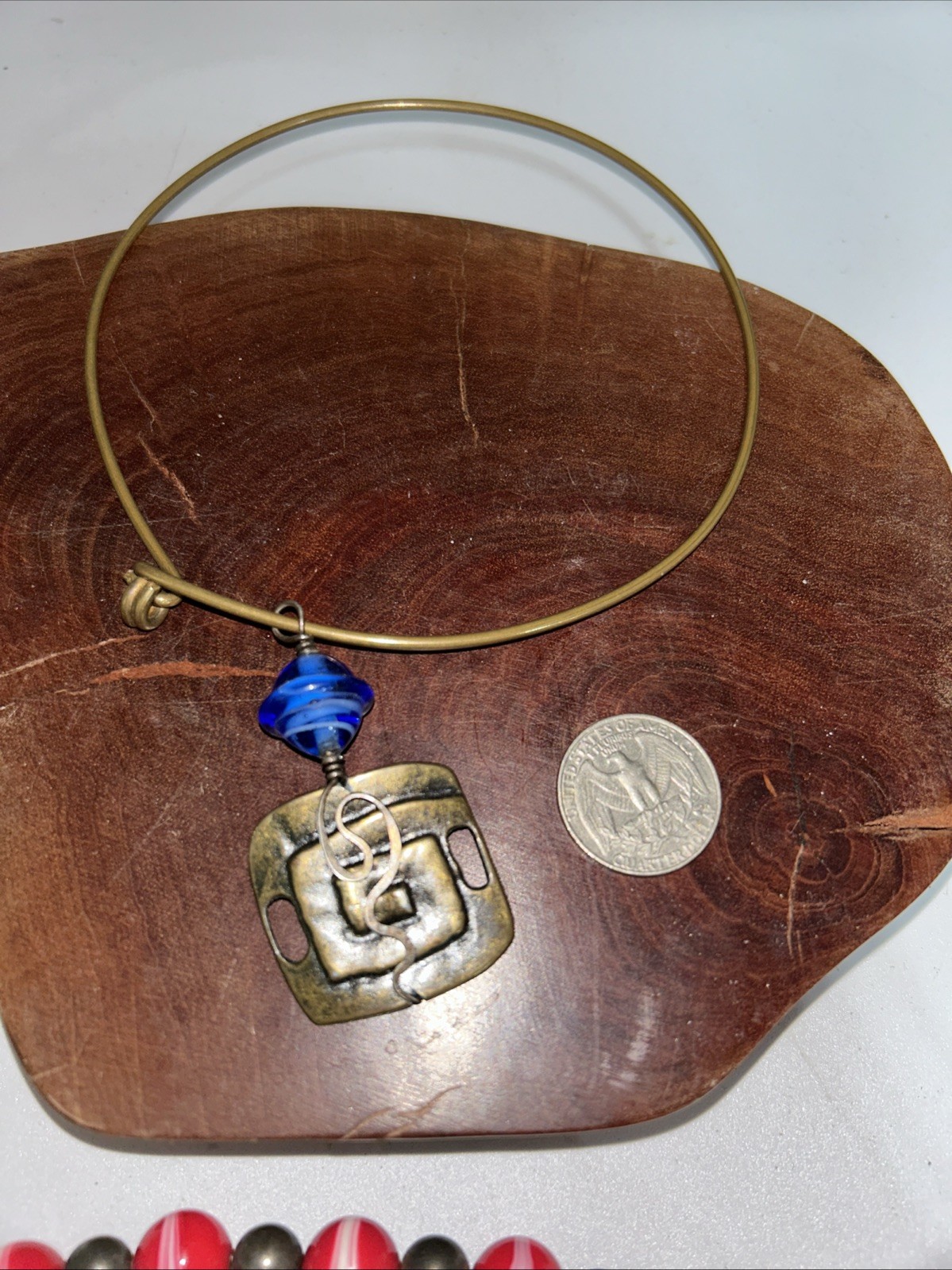 Lot Of 3 Necklaces One Glass Handmade Metal