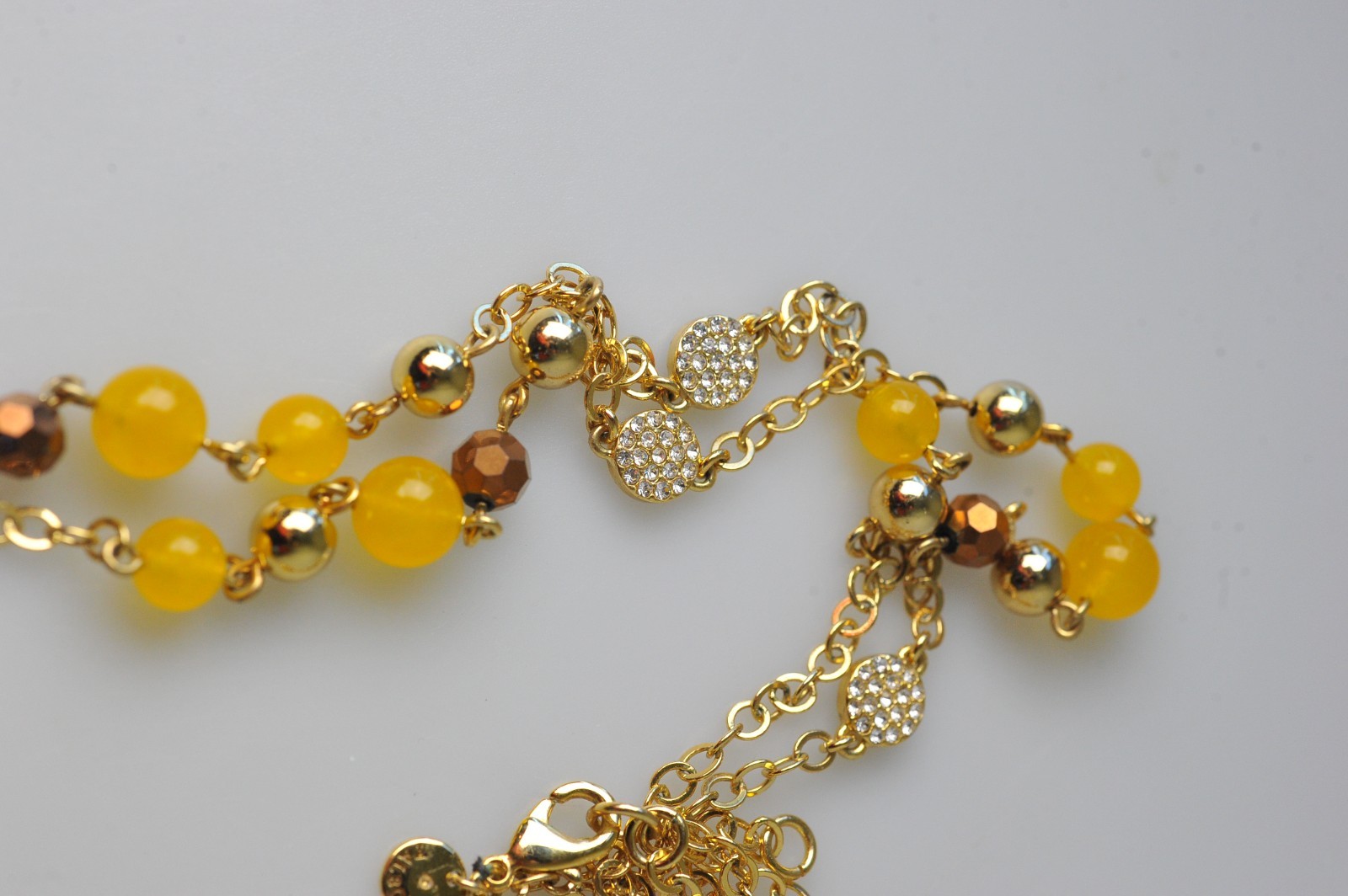 Talbots Gold Tone long Necklace layered rhinestone yellow gold beaded CG2
