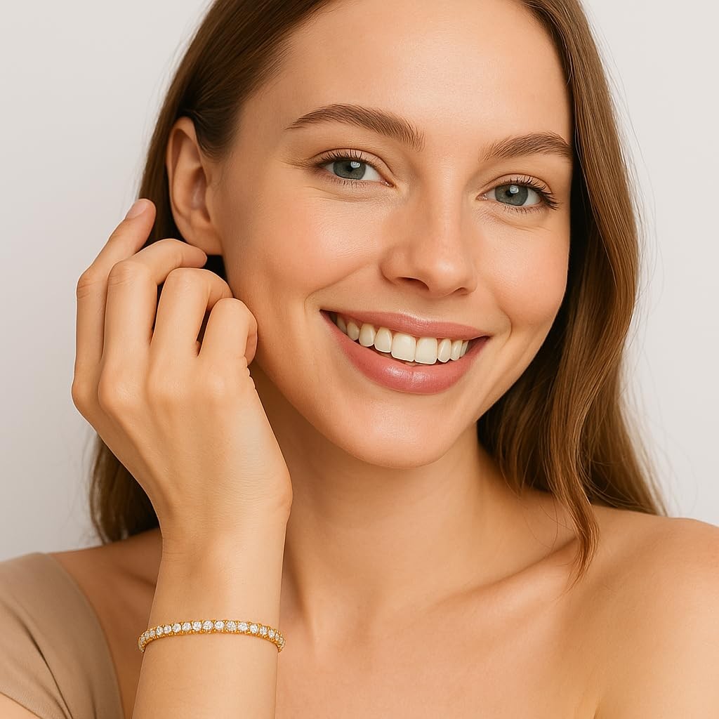 MINDDHA Tennis Bracelet – Elegant 2mm Cubic Zirconia 7 Inch, Yellow Gold