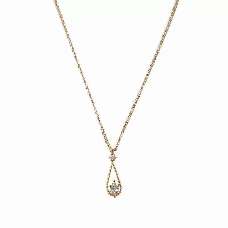 14K Gold Plated Teardrop CZ Pendant Necklace Minimalist Adjustable Necklace 128