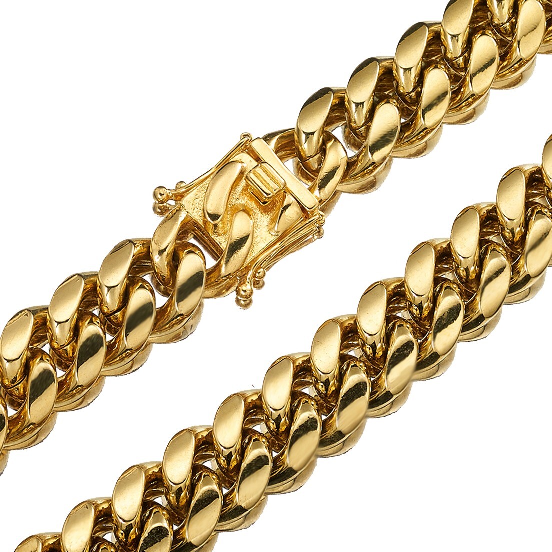 6-14mm Gold Tone Stainless Steel Curb Cuban Link Chain Necklace for Men Women