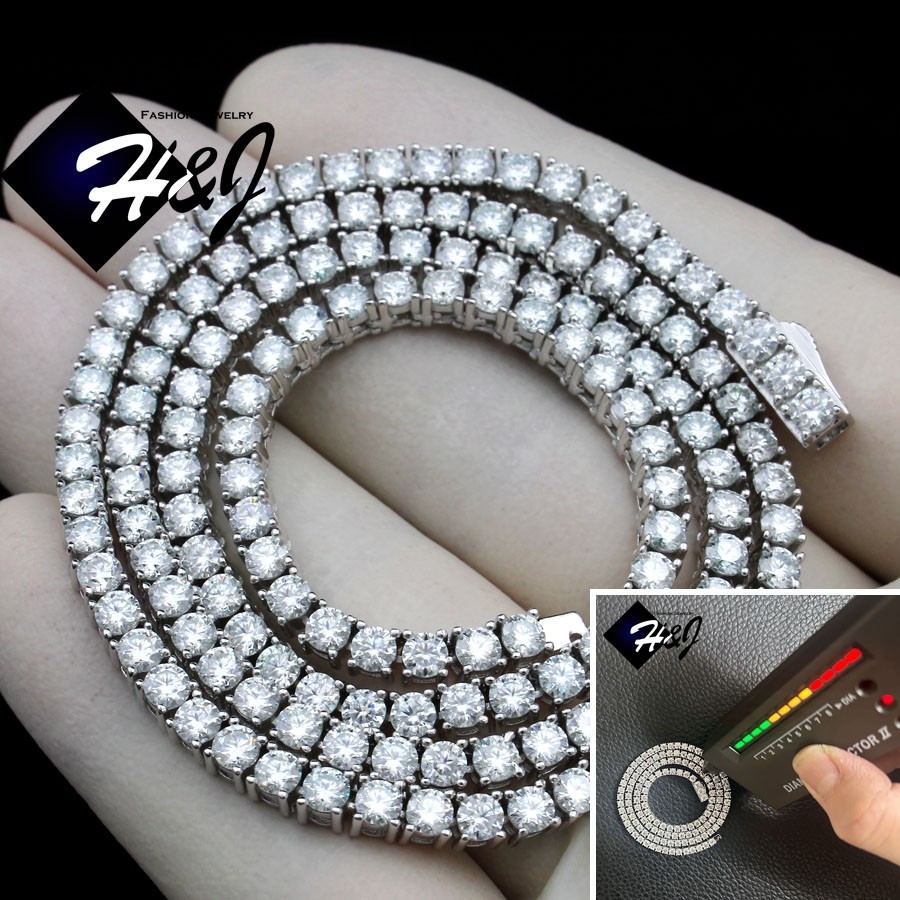 16″-24″MEN 925 STERLING SILVER 3MM MOISSANITE 1 ROW TENNIS CHAIN NECKLACE*MN24