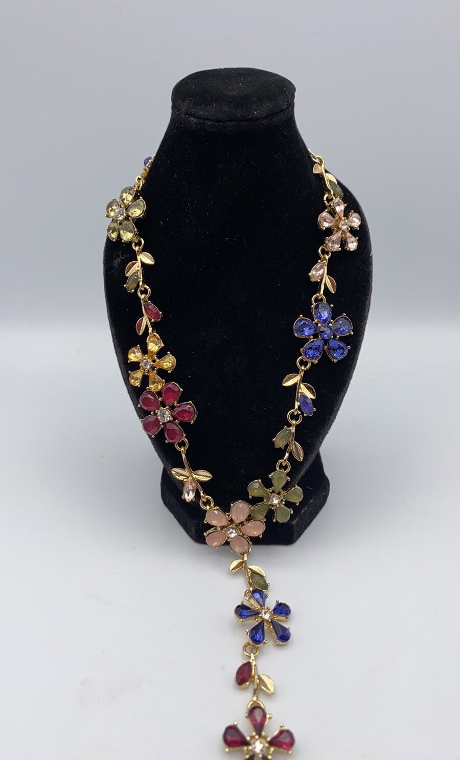 INC International Concepts Gold Tone Multi Color Crystal Flower Y Necklace