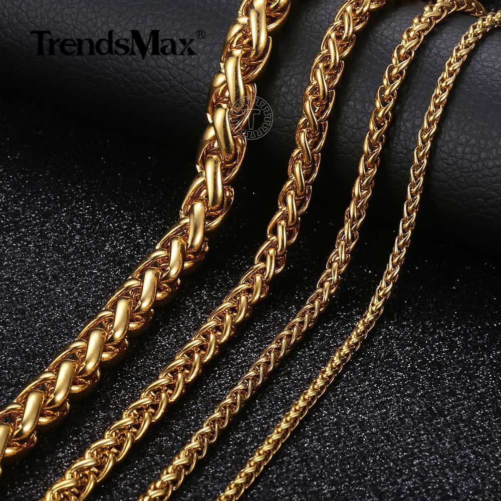3/3.5/6mm Gold Plated Stainless Steel Wheat Link Necklace Jewelry 18/20/22/24 in