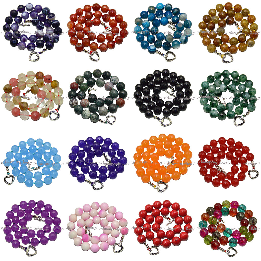 Natural 6/8/10/12/14mm Round Multicolor Gemstone Beaded Jewelry Necklace 18”
