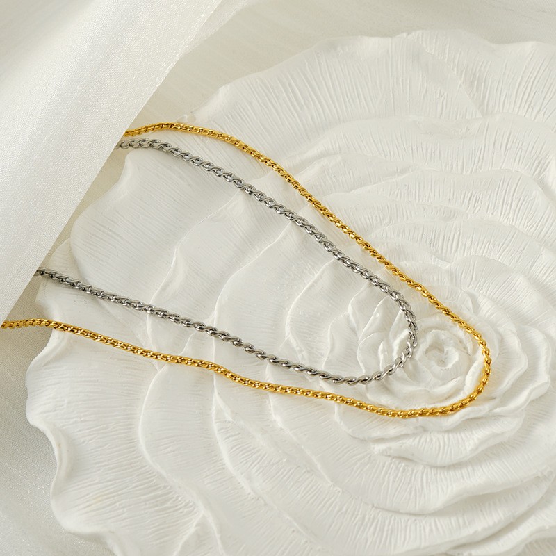 14K Gold Titanium Alloy Necklace Thin Box Chain Twist Chain Stackable Jewelry