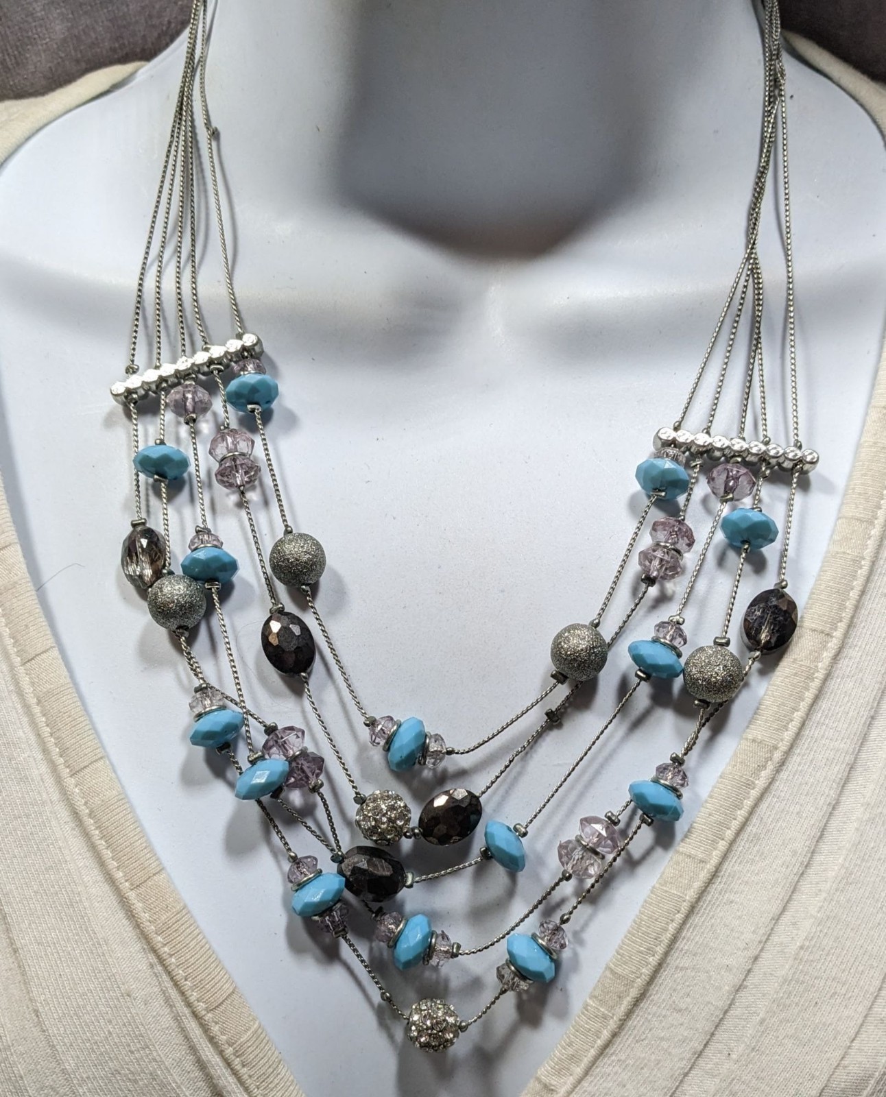 INC International Concepts Glam Blue And Silver Tone Layered Necklace
