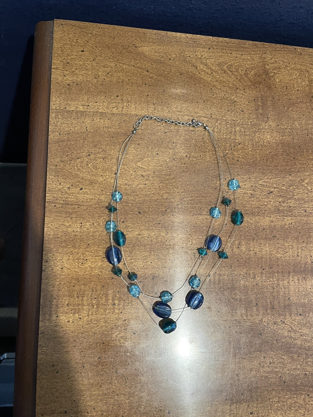 Lot of 2 Blue Turquoise Multi Strand Statement Necklaces Floating Wire Boho Set