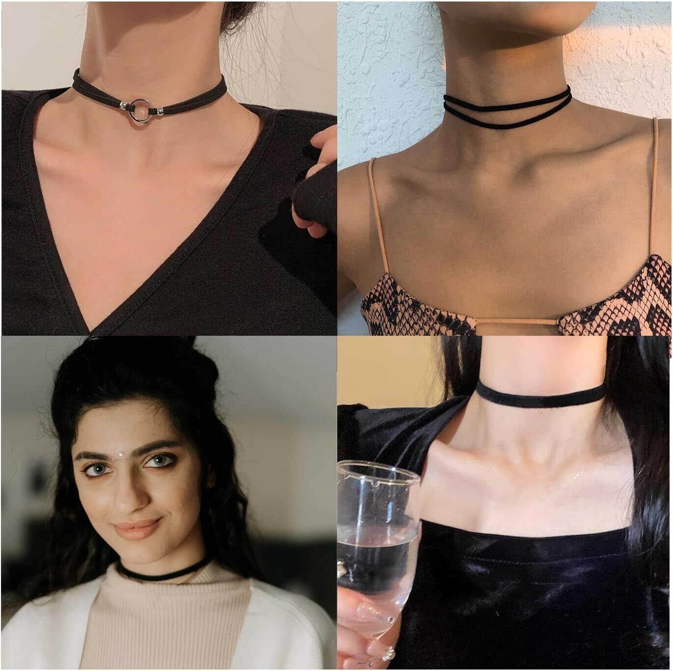 4PCS Black Choker for Women Black Lace Velvet Chocker Set Layered Classic Choker
