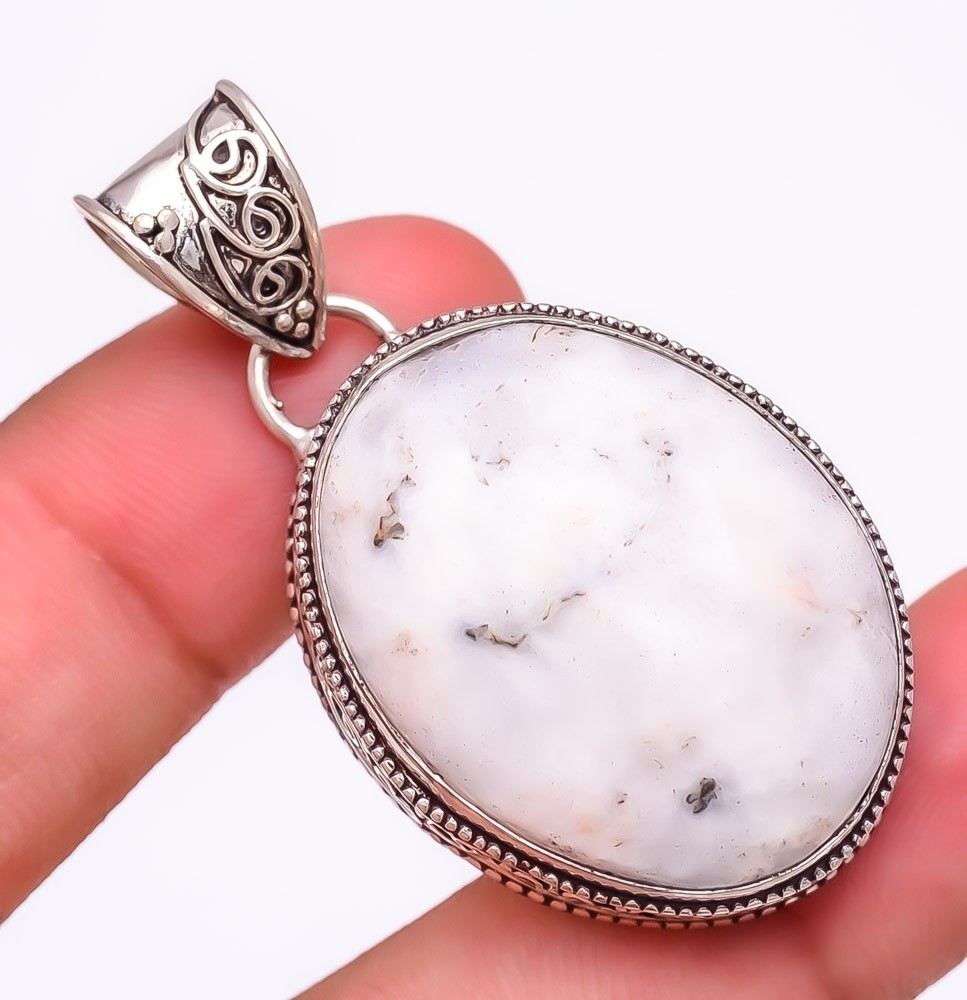 Natural Dendritic Opal Gemstone 925 Silver Plated Jewelry Pendant 1.9″ LP-7280