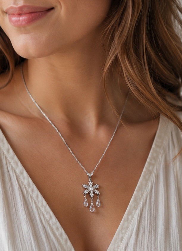 Brighton silver plated Artica Snowflake necklace crystal rhinestones winter Elsa