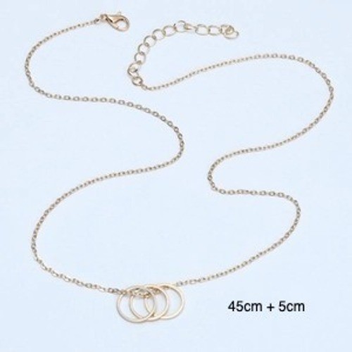 Karma Triple Interlocking Circle Necklace Gold Tone Dainty Link Chain 45cm+5cm