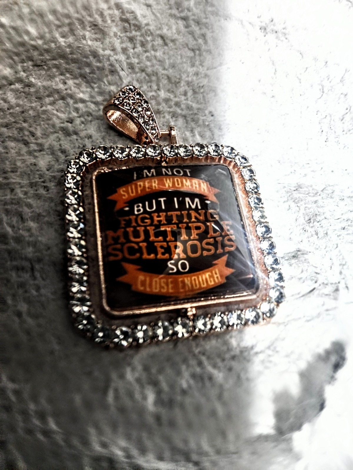 Square Clear Crystal Pavé Border Charm Pendant, MULTIPLE Awareness Theme, Metal