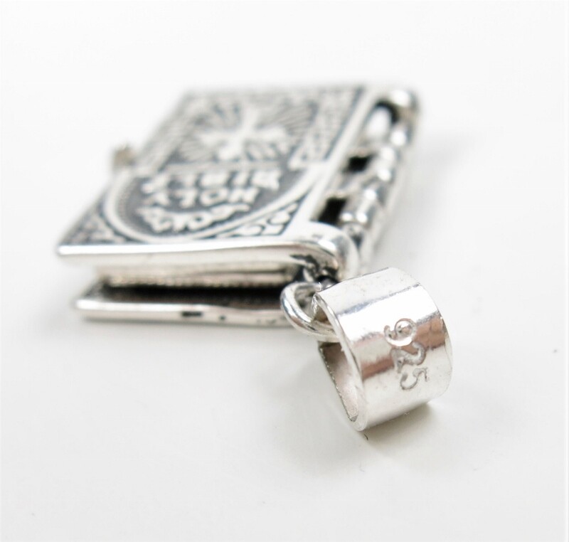 925 Sterling Silver Lord’s Prayer Holy Bible Open Pages Locket Charm Pendant