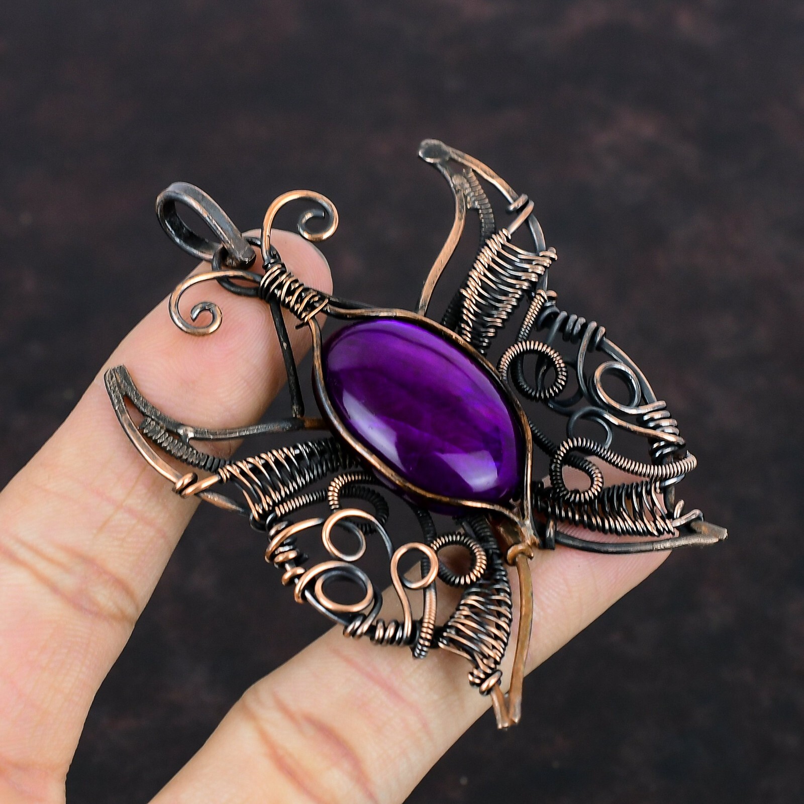 Purple Fire Labradorite Wire Wrapped Butterfly Handcrafted Copper Unique 3.15″