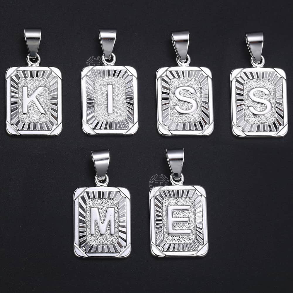24*16MM Rectangle White Gold Filled Initial Letter A-Z Pendant Charm Wholesale