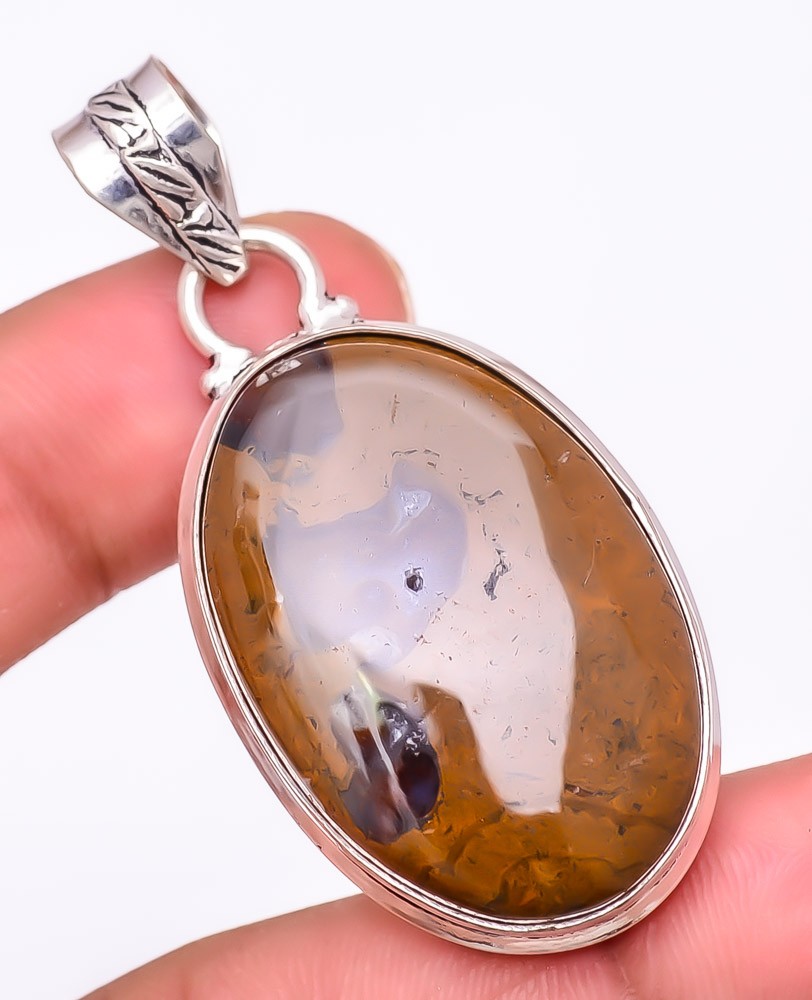 Natural Boulder Opal Gemstone 925 Silver Plated Jewelry Pendant 2.1″ S269