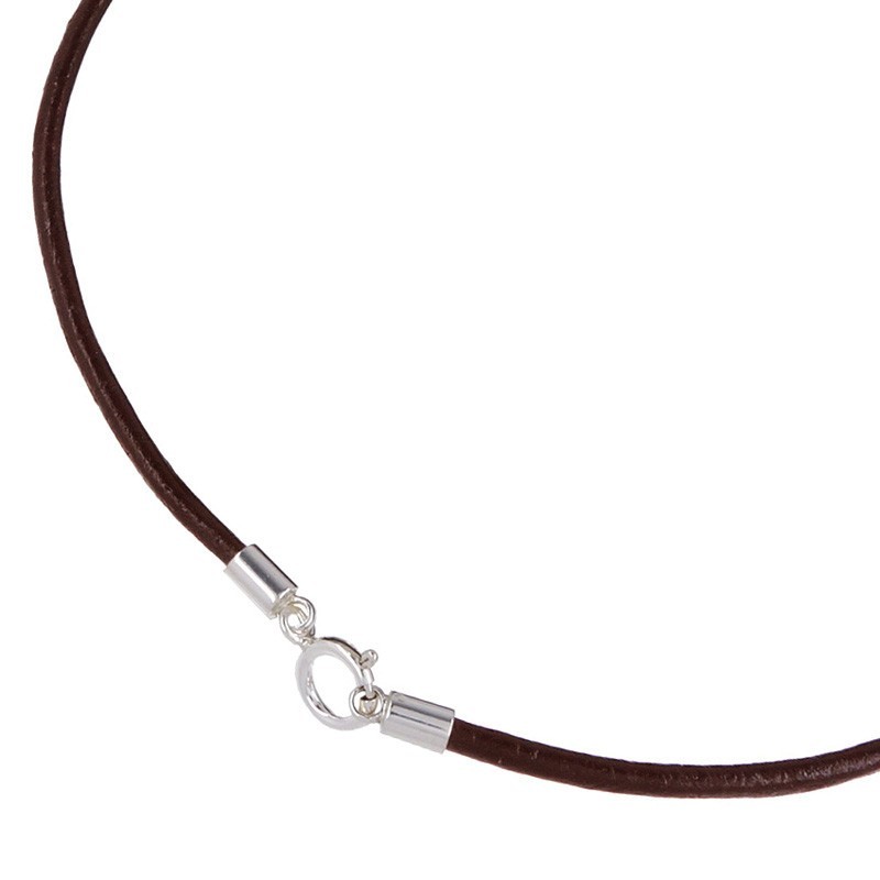 13″ Sterling Silver 2mm Round Dark Brown Genuine Leather Cord Necklace