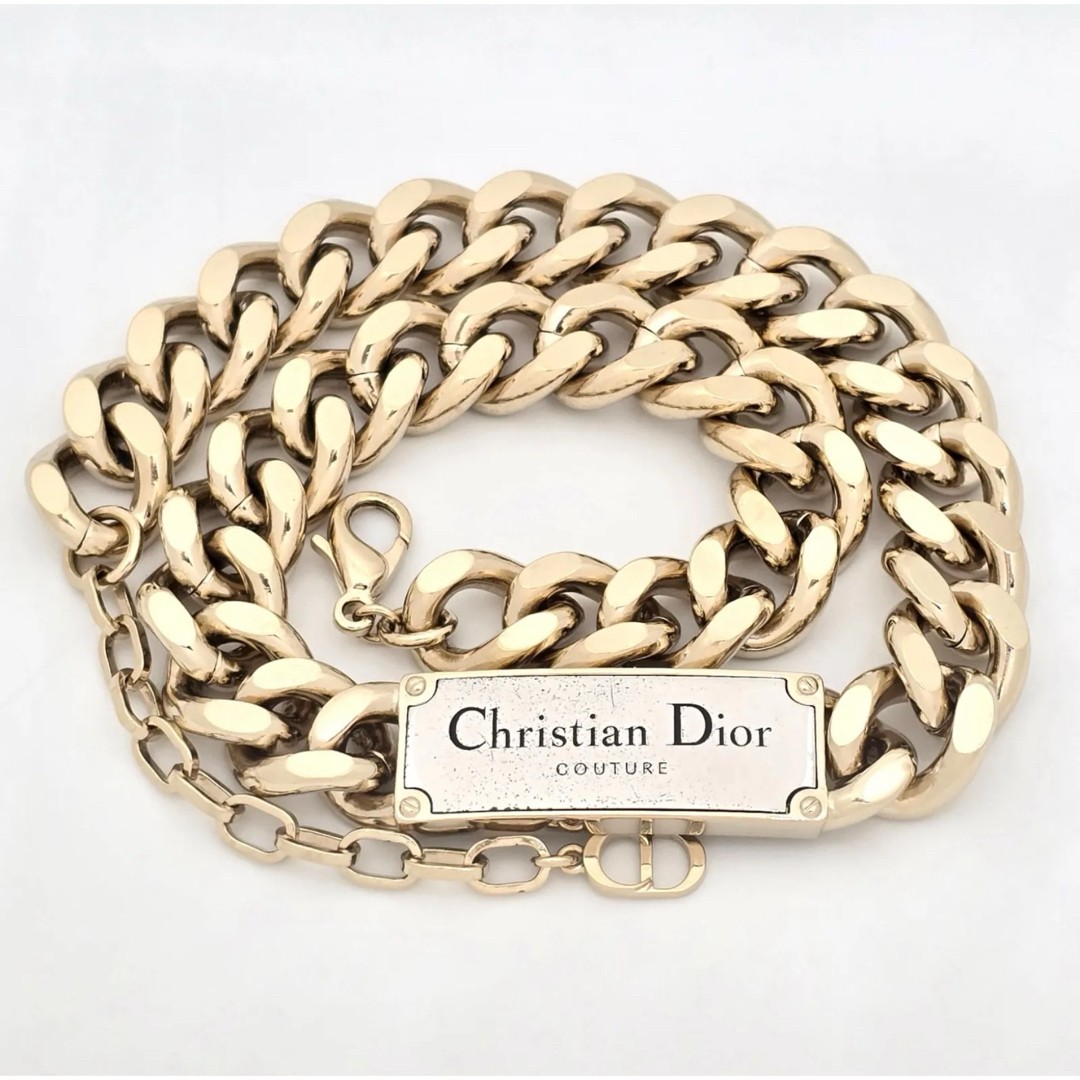 Christian Dior COUTURE Plate Necklace Choker Gold-Tone Metal 48cm Box Bag