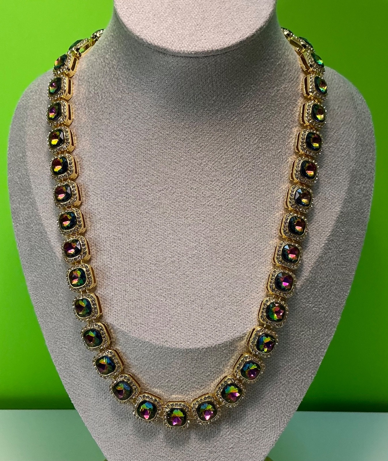 New Multi Color CZ Necklace 18 Inches Cubic Zirconia Chain Unisex Colorful
