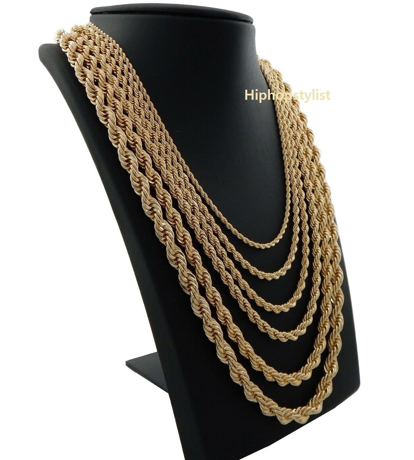 Hip Hop Rope Chain Necklace 16″ 18″ 20″ 22″ 24″ 26″ 30″ inch 14K Gold Plated..