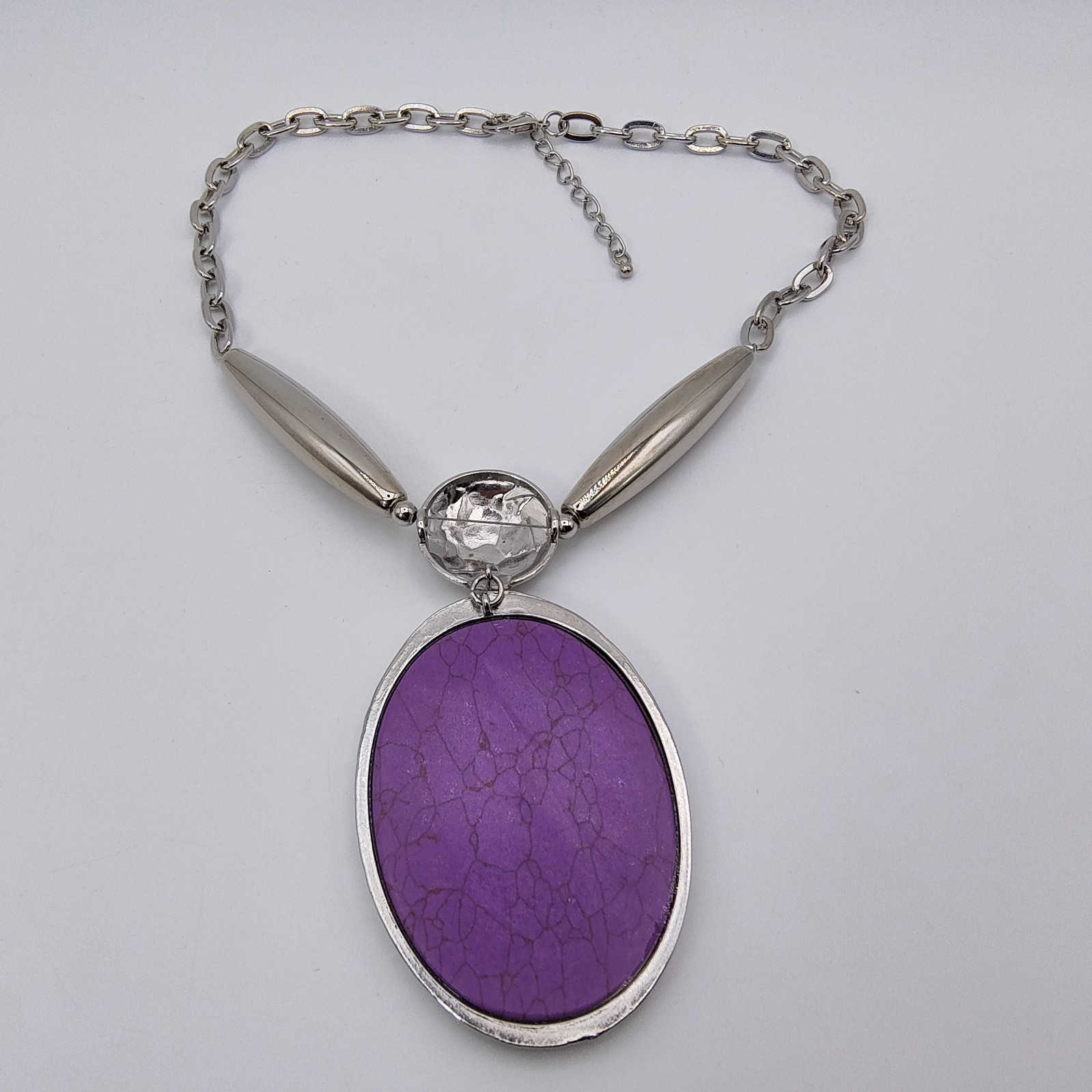 Marbled Purple Pendant Statement Necklace Silver Tone Whimsigoth Fairycore